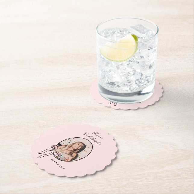 Bows & Babes Pink Bow Coquette Bachelorette Party  Paper Coaster (Insitu)