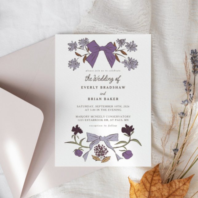Bows & Blossoms Lilac Coquette Wedding Invitation (Creator Uploaded)