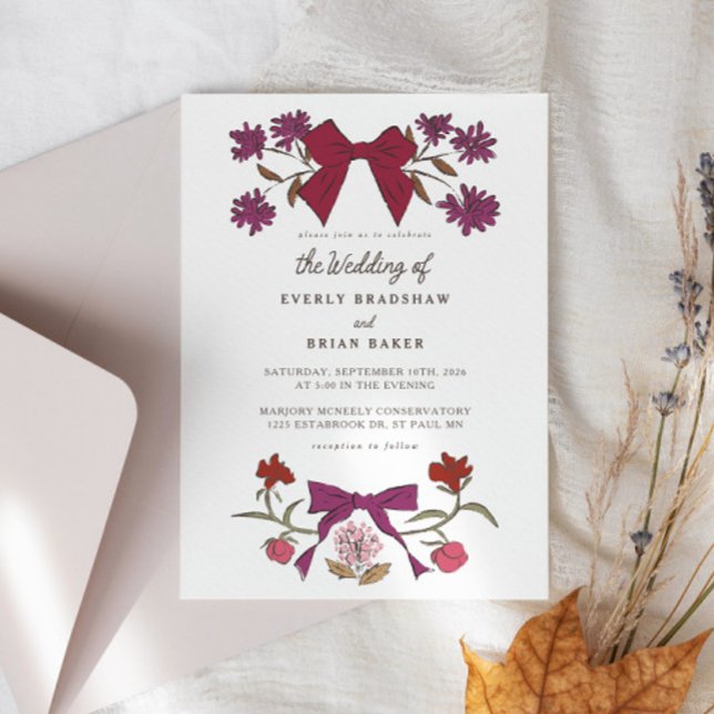 Bows & Blossoms Magneta Coquette Wedding Invitation (Creator Uploaded)