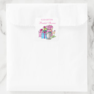 Bows Bubbly and Blooms Bridal Shower  Square Sticker