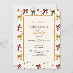 Bows Burgundy Green Gold Christmas Party Invitation