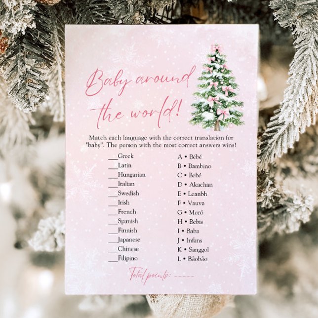 Bows Christmas Baby Around The World Baby Shower Invitation (Pink Bows Christmas Baby Around The World Baby Shower Game)