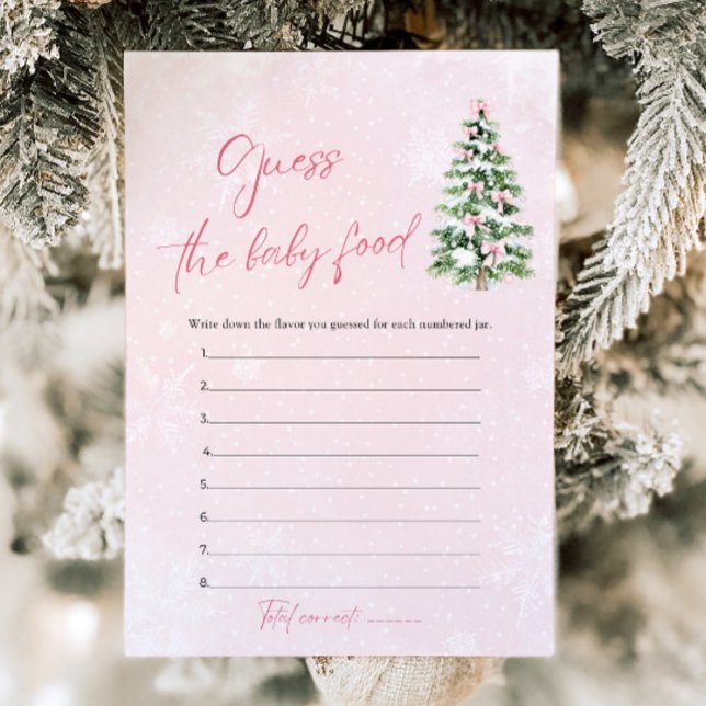 Bows Christmas Baby Shower Guess The Baby Food Invitation (Pink Bows Christmas Baby Shower Guess The Baby Food Game)