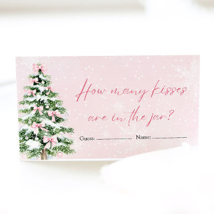 Bows Christmas How Many Kisses Baby Shower Game Enclosure Card