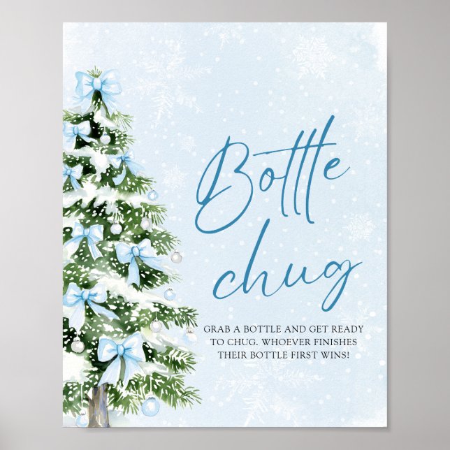 Bows Christmas Tree Baby Shower Bottle Chug Sign (Front)