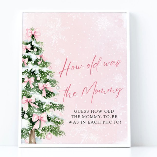 Bows Christmas Tree How Old Was Mummy Game Sign (Pink Bows Christmas Tree How Old Was Mommy Game Sign)