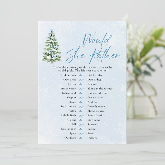 Bows Christmas Would She Rather Baby Shower Game Invitation (Standing Front)