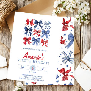  Bows fourth of July birthday Invitation