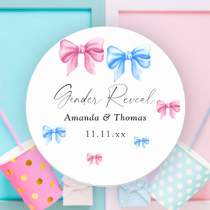 Bows Gender Reveal. Girl or Boy Classic Round Sticker
