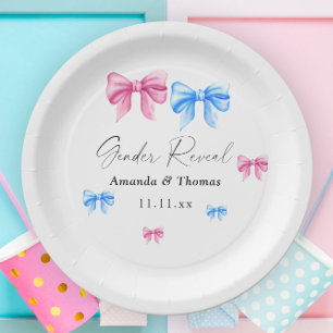 Bows Gender Reveal. Girl or Boy Paper Plate