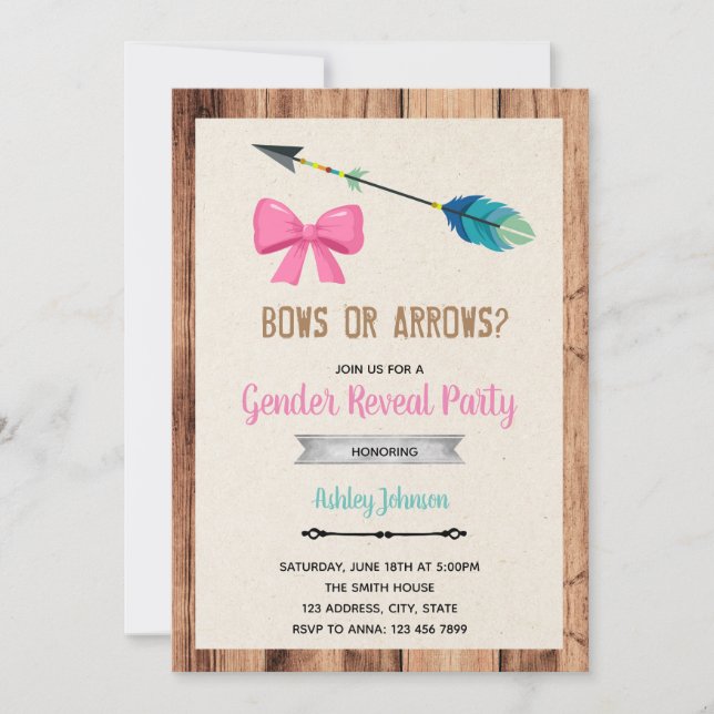 Bows or arrows gender reveal invitation (Front)