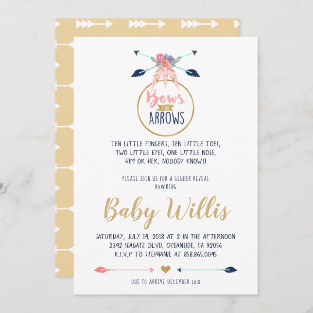 Bows or Arrows Invitation - Gender Reveal Party (Front/Back)