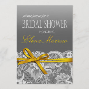 Bows Ribbon & Lace Bridal Shower grey yellow Invitation