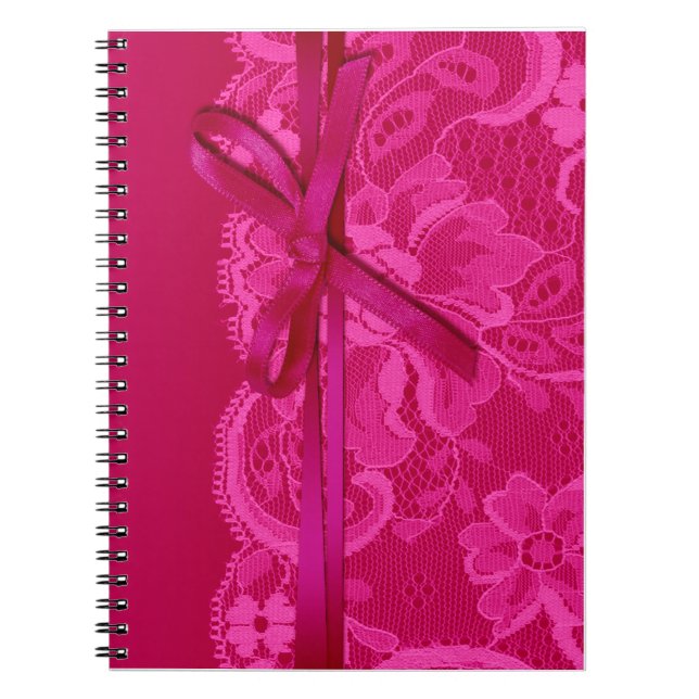 Bows Ribbon & Lace Planner fuschia Spiral Notebook (Front)
