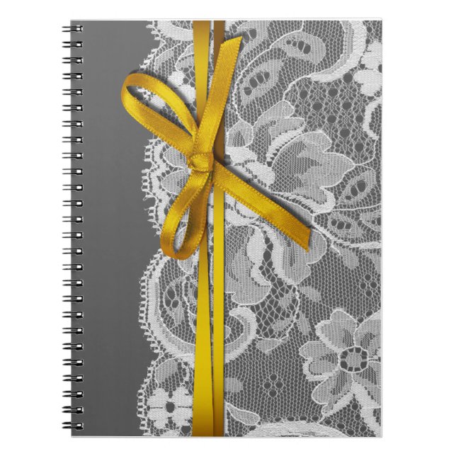 Bows Ribbon & Lace Planner grey yellow Notebook (Front)