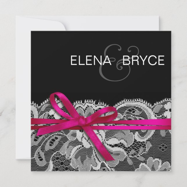 Bows Ribbon & Lace Save the Date black fuschia (Front)