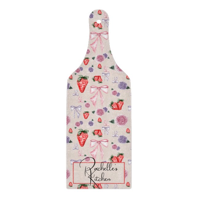 Bows, Roses & Strawberries Coquette Pattern  Cutting Board (Front)