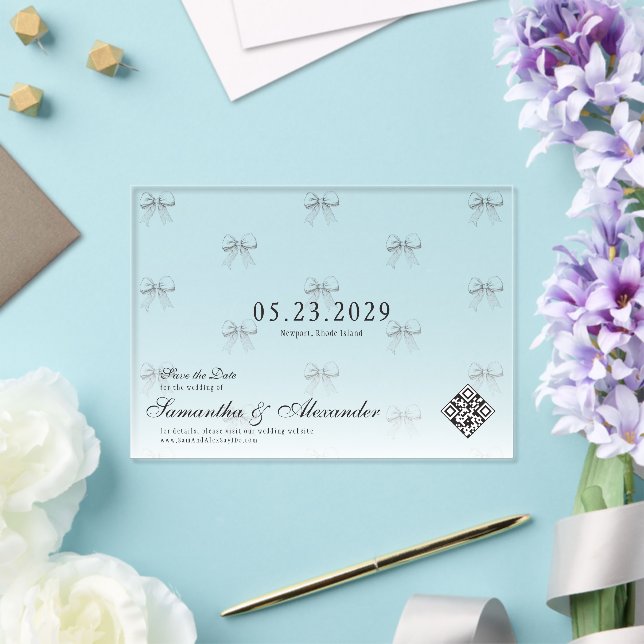 Bows & Wedding Vows Preppy Coquette Save The Date Acrylic Invitations (Insitu (Wedding))