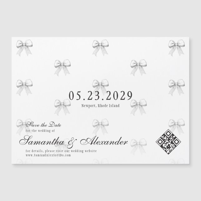 Bows & Wedding Vows Preppy Coquette Save The Date Magnetic Invitation (Front)
