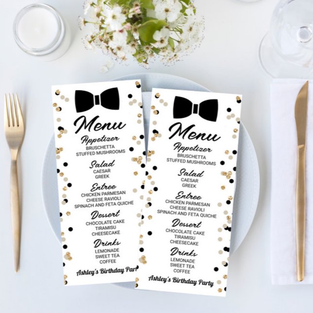 Bowtie Black and Gold Glitter Baby Shower Food Menu (Creator Uploaded)