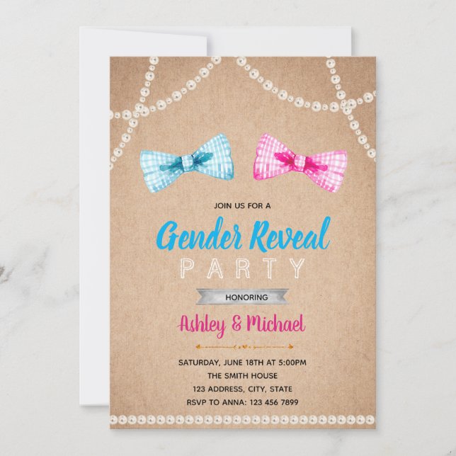 Bowtie gender reveal party invitation (Front)