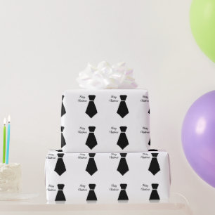 Bowtie Pattern Merry Christmas Black White Trendy Wrapping Paper
