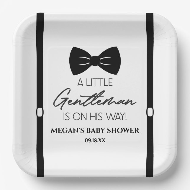 Bowtie Suspenders A Little Gentleman Baby Shower Paper Plate (Front)