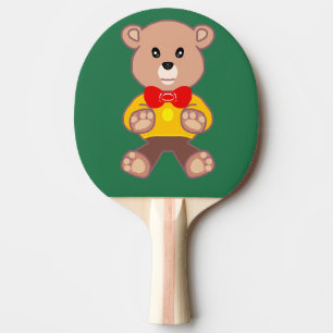 Bowtie Teddy bear on Green  Ping Pong Paddle