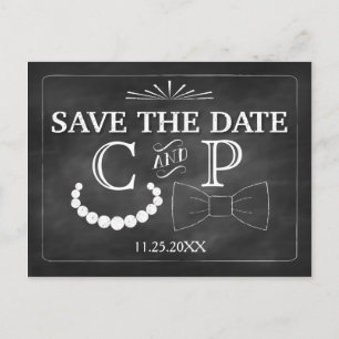 Bowties and Pearls Wedding Save The Date Postcard