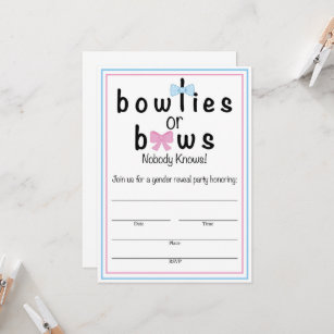 Bowties or Bows Gender Reveal Invitation 5x7in