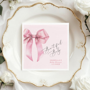 Bowtiful Baby Pink Bow Baby Shower Napkin