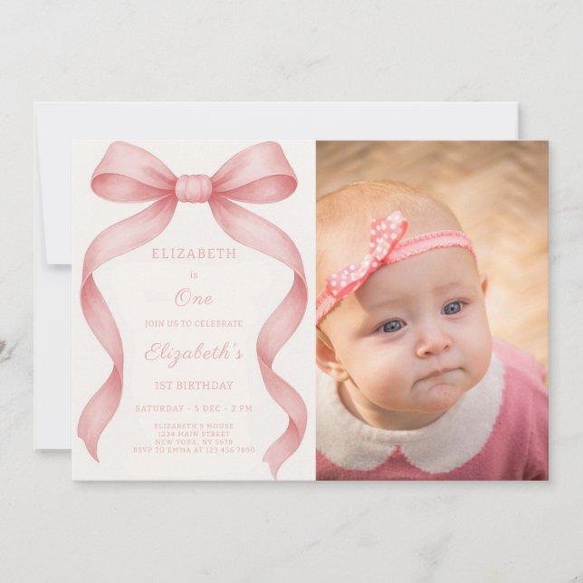 Bowtiful Birthday Invitation With Photo (Front)