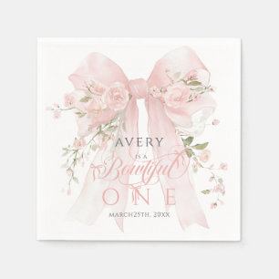 Bowtiiful One 1st Birthday Floral Bow Girls Napkin
