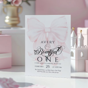 Bowtiiful One 1st Birthday Pink Bow Girls Invitation