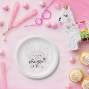 Bowtiiful One 1st Birthday Pink Bow Girls Paper Plate