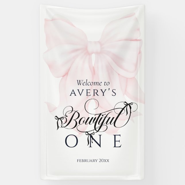 Bowtiiful One 1st Birthday Pink Bow Girls Photo Banner (Vertical)