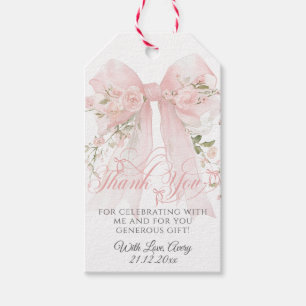 Bowtiiful One Photo 1st Birthday Floral Bow Girls Gift Tags