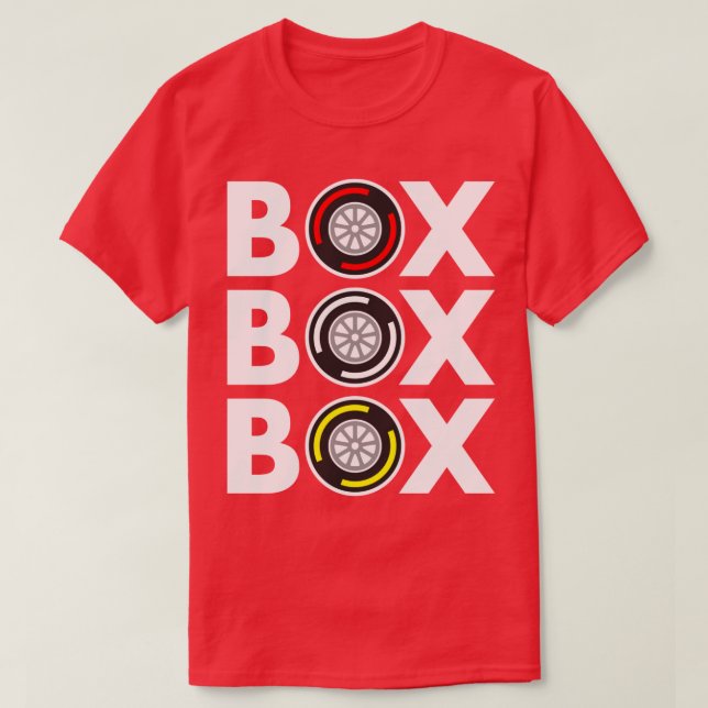 Box Box Box F1 Tyre Compound White Text Design T-Shirt (Design Front)