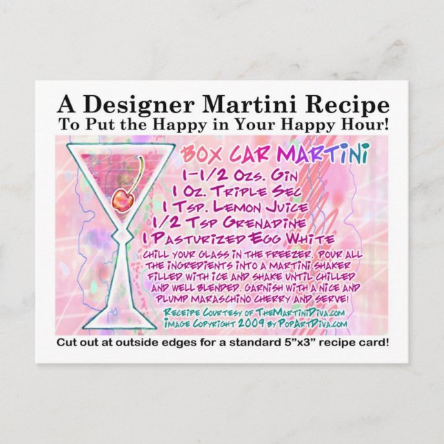 Box Car Martini Recipe Postcard (Front)