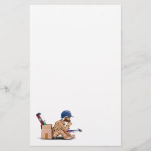 Box character handyman character sat thinking flyer