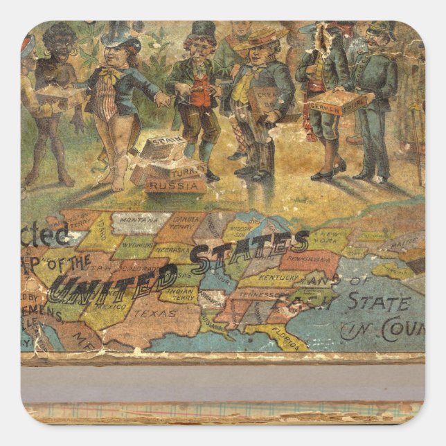 Box Dissected map, United States Square Sticker (Front)