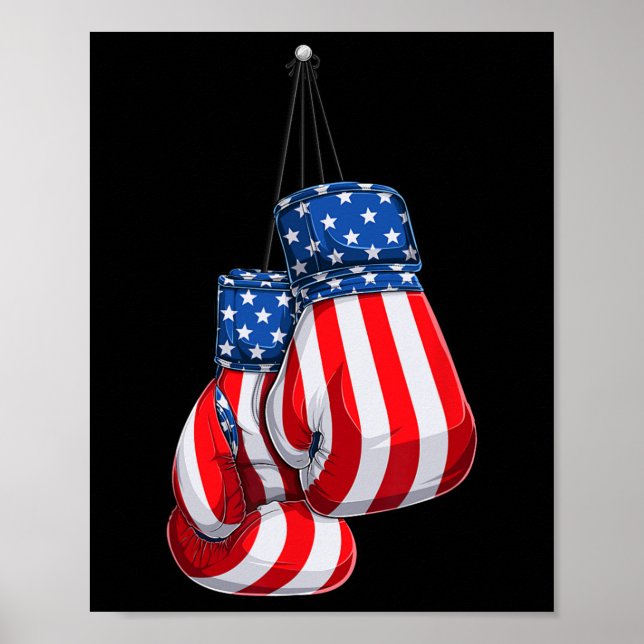 Box Gloves American Flag 4th Of July Boxing  Poster (Front)