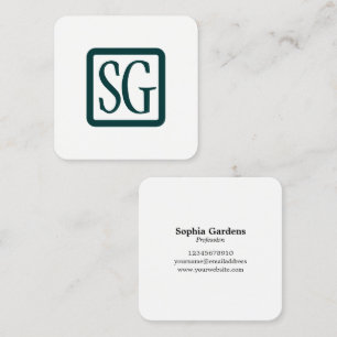 Box Initials Rounded - Square - Dark Green Business Card
