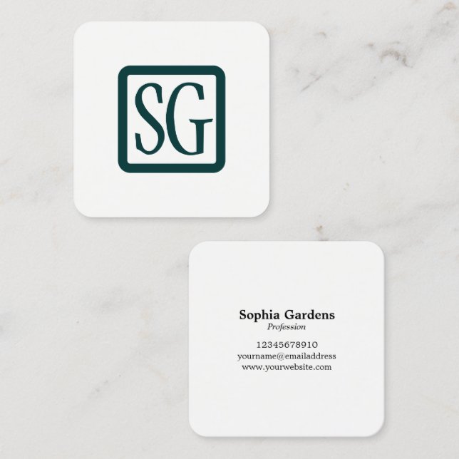Box Initials Rounded - Square - Dark Green Business Card (Front/Back)
