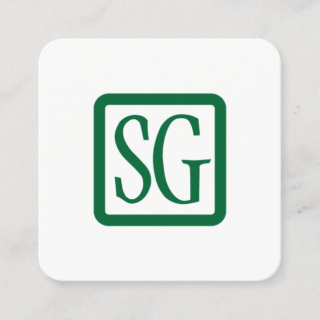 Box Initials Rounded - Square - Forest Green Business Card (Front)