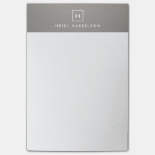 BOX LOGO with YOUR INITIAL/MONOGRAM on GRAY LINEN Post-it Notes