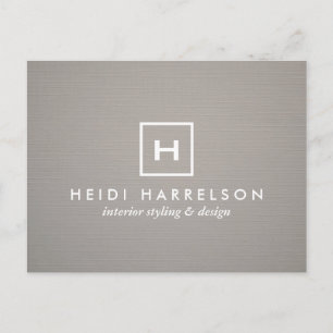 BOX LOGO with YOUR INITIAL/MONOGRAM on GRAY LINEN Postcard
