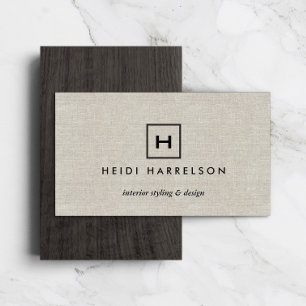 BOX LOGO with YOUR INITIAL/MONOGRAM on TAN LINEN Business Card