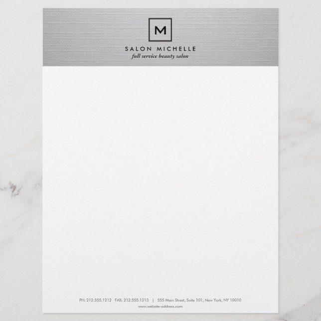 BOX LOGO with YOUR INITIAL on LIGHT GRAY LINEN Letterhead Design (Front)