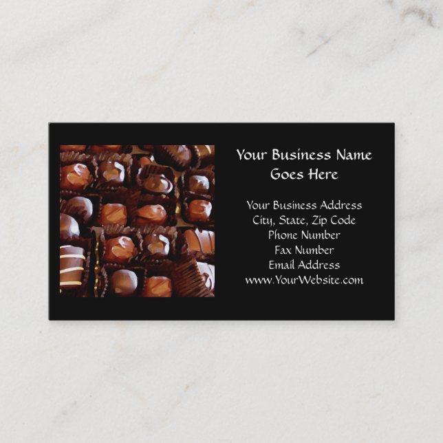 Box of Chocolates, Tempting Chocolate Candy Business Card (Front)